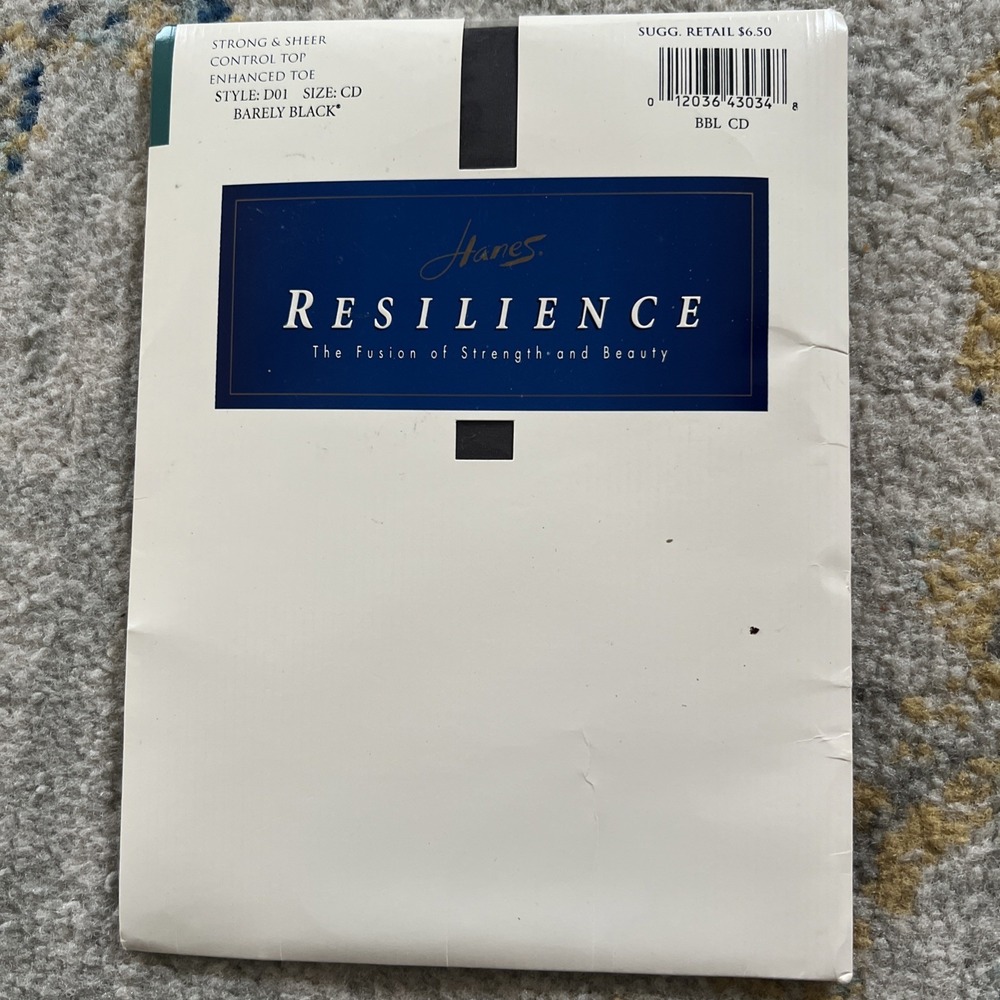 Hanes Resilience Sz CD Control Top D01 Pantyhose Barely Black Strong & Sheer Vtg